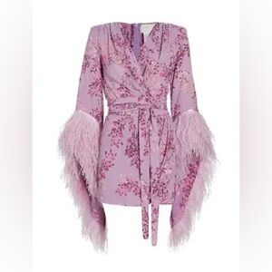 Bronx and Banco Lilac Floral Feathered Robe
